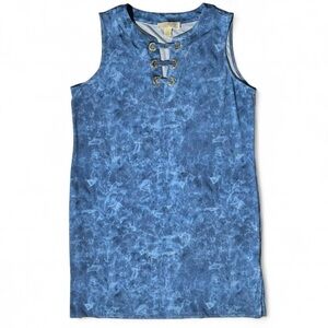 Michael Kors Batik Cloud Print Tunic Dress XL Blue Resort Cruise Grommet Lace Up